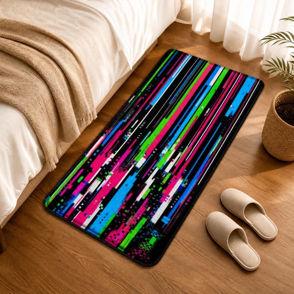 Retro Gaming Rug - Cyberpunkowy dywanik flanelowy z kolorowym, pionowym