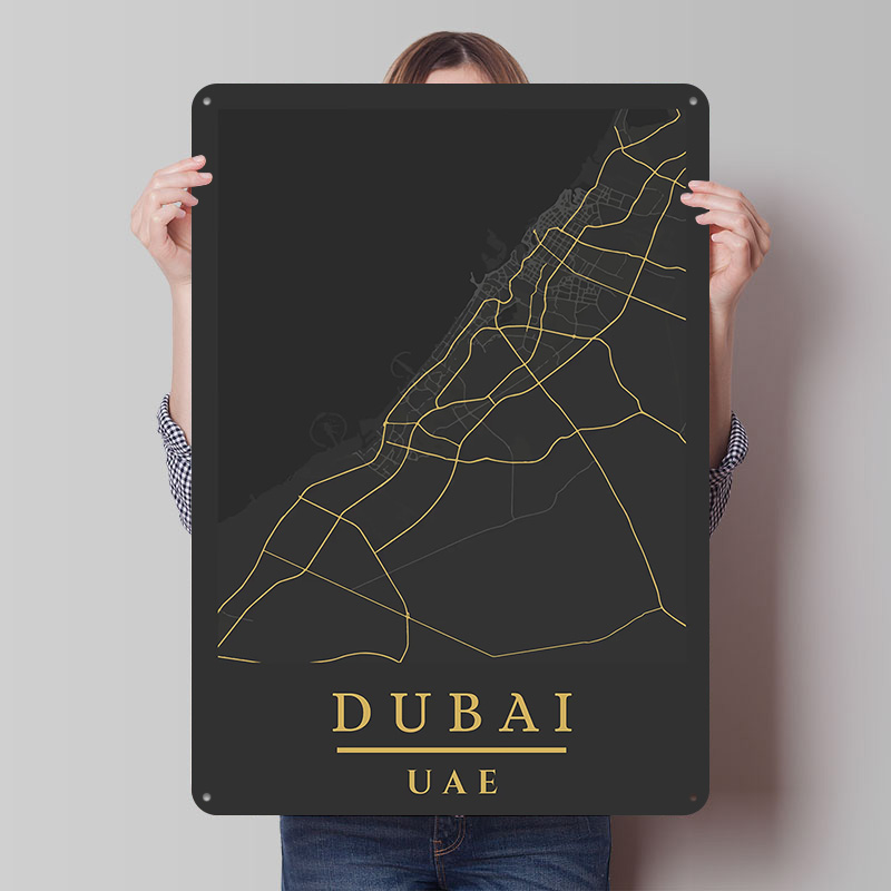 Retro Gaming Desk - Mapa Dubaju ZEA, plakat z nadrukiem,